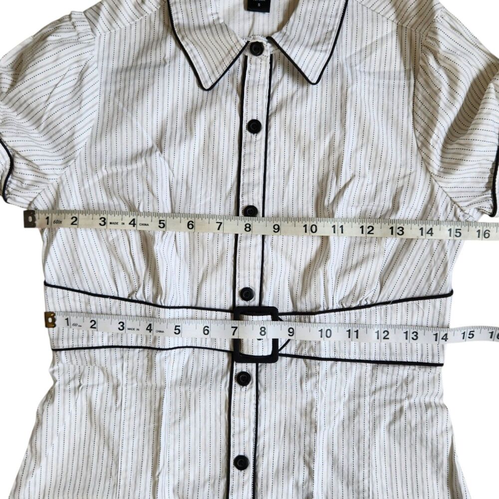 Maurices White Black Pinstripe Collared Short Sleeve Button Front Top sz S - Picture 9 of 11